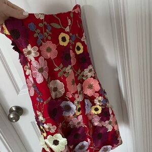 Anthro Floral Embroidered Red dress